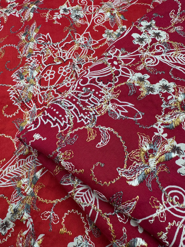 Japanese Broderie Anglaise- Red - 106cm