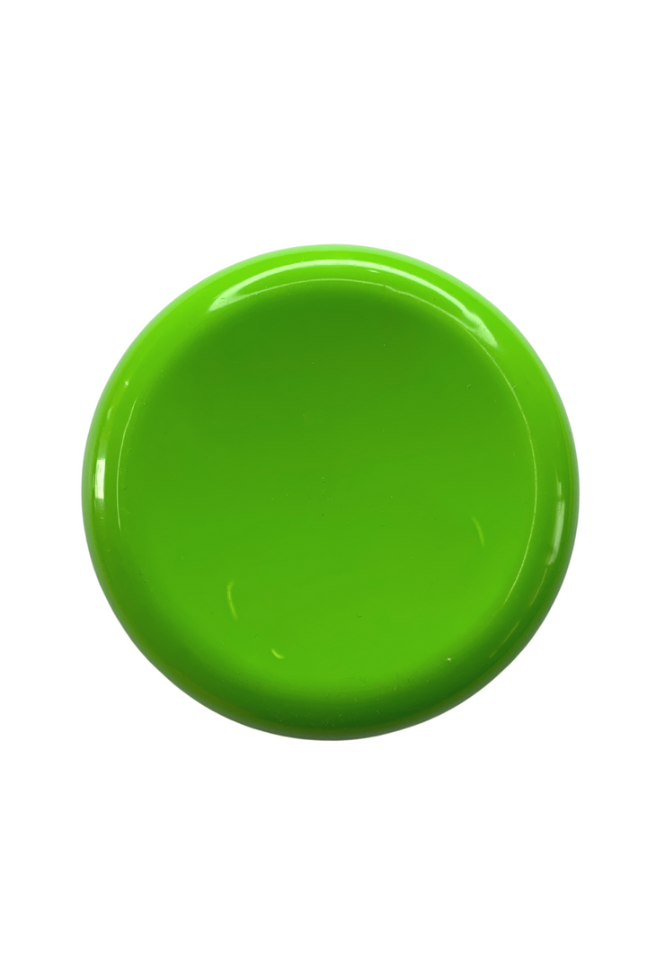 Set against a pure white background, the Magnetic Pin Holder - 3 Colours by Super Cheap Fabrics is a vibrant green, round disc. Its frisbee-like shape features a smooth and shiny surface, serving as both an eye-catching object and a practical magnetic pin holder.