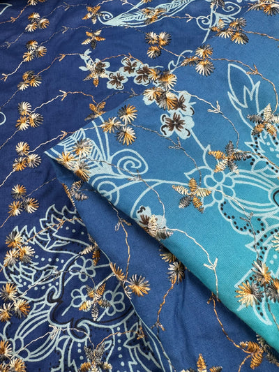 Japanese Broderie Anglaise- Blue - 106cm