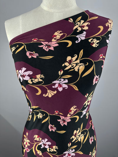 Printed Lycra - Maroon Garden - 150cm